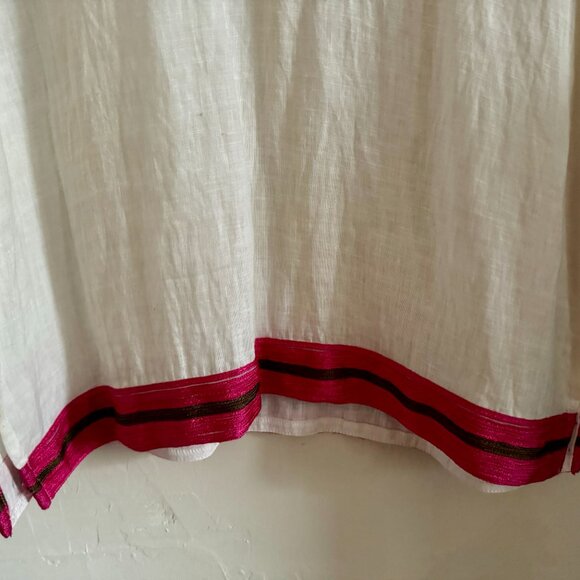 Calypso St. Barth WHITE Linen w/ Embroidered Design 3/4 Sleeve Tunic Top, Sz M - Picture 8 of 11